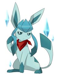  blue_eyes blue_hair blue_skin blue_tail colored_skin frown glaceon ice_crystal k.z.r looking_at_viewer pokemon pokemon_(creature) pokemon_mystery_dungeon red_scarf scarf solo transparent_background very_long_ears 
