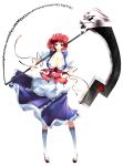  absurdres breasts cleavage hair_bobbles hair_ornament highres large_breasts onozuka_komachi red_eyes red_hair redhead scythe short_hair solo tomi touhou transparent_background twintails 