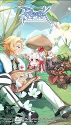  animal_ears barefoot black_pants blonde_hair blue_eyes blue_shoes blue_sky bow brown_capelet brown_shirt cape capelet cat_boy cat_ears cat_girl cat_tail closed_mouth collared_shirt day fairy flower full_body fur-trimmed_cape fur_trim furry furry_female furry_male grass grey_hair highres holding holding_instrument instrument long_hair long_sleeves lute_(instrument) multicolored_shoes official_art official_wallpaper open_mouth outdoors pants puffy_long_sleeves puffy_sleeves ragnarok_online red_bow red_eyes shirt shoes short_hair sitting sky smile spirit_handler_(ragnarok_online) summoner_(ragnarok_online) tail tail_bow tail_ornament taruk troubadour_(ragnarok_online) two-tone_shoes white_flower white_hair white_pants white_shirt white_shoes 
