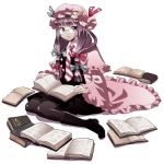  book glasses hat highres long_hair necktie pantyhose patchouli_knowledge purple_eyes purple_hair so-shi solo touhou transparent_background violet_eyes 