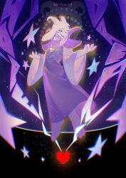  1boy animal_ears asriel_dreemurr asriel_dreemurr_(god_of_hyperdeath) commentary delta_rune_(symbol) delta_rune_print english_commentary full_body furry glowing goat_boy goat_ears goat_horns heart highres horns kiriyume open_mouth pixel_heart pixelated red_soul_(utdr) smile soul_(utdr) star_(symbol) twitter_username undertale utdr_(toby_fox) white_fur 