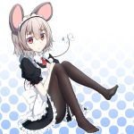 1girl alternate_costume animal_ears black_legwear blush bow enmaided looking_at_viewer maid maid_headdress mouse_ears mouse_tail nazrin nogisaka_kushio pantyhose pout red_eyes short_hair silver_hair solo tail tail_bow touhou 