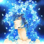  blue_eyes blue_hair blue_rose flower hair_ornament headset kaito male petals rose vocaloid yuuno_(yukioka) 