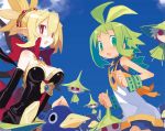  bare_shoulders blonde_hair breasts crossover disgaea green_eyes harada_takehito jewelry marona multiple_girls necklace nippon_ichi official_art phantom_brave pointy_ears prinny putty red_eyes rozalin 