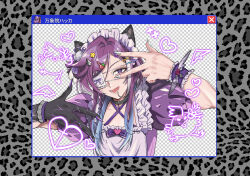  1boy adapted_costume animal_ears apron banzoin_hakka banzoin_hakka_(5th_costume) bird_hair_ornament black_choker black_hands blue_hair cat_ears choker colored_extremities crossdressing crossdressing_(mtf) doodle_inset double_w drawn_heart drawn_wings eyepatch fake_animal_ears fake_transparency fingernails food-themed_hair_ornament frilled_eyepatch frilled_wrist_cuffs frills hair_ornament hairclip hakkito_(banzoin_hakka) heart highres holostars holostars_english long_hair lower_teeth_only maid maid_apron maid_headdress male_focus male_maid multicolored_hair nail_polish official_alternate_hairstyle open_mouth petermann puffy_short_sleeves puffy_sleeves purple_hair purple_nails sharp_fingernails short_sleeves smile solo star_(symbol) star_hair_ornament strawberry_hair_ornament streaked_hair teeth upper_body violet_eyes virtual_youtuber w w_over_eye white_apron white_hair white_nails white_streaks window_(computing) wing_hair_ornament wrist_cuffs x_hair_ornament 
