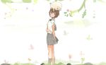  cencoroll flower monster object_on_head school_uniform short_hair skirt uki_atsuya yuki_(cencoroll) 