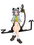 bad_id basket blush crossed_legs grey_hair highres long_tail mouse mouse_ears mouse_tail nazrin prehensile_tail red_eyes short_hair sitting tail tail_raised tiger touhou transparent_background vitaminx