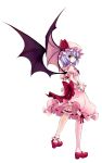 bat_wings blue_hair bobby_socks bow brown_eyes garters hands_on_hips hat highres large_bow lavender_hair leg_garter lips looking_at_viewer looking_back mary_janes nail_polish pointy_ears red_eyes remilia_scarlet shoes smile socks solo standing touhou transparent_background utakata_(0824) utakata_(artist) wings wrist_cuffs 