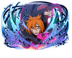  1girl ajisai_(naruto) akatsuki_uniform black_coat chikushoudou_pain coat forehead_protector hair_between_eyes looking_at_viewer nail_polish naruto_(series) naruto_shippuuden naruto_shippuuden:_ultimate_ninja_blazing official_art open_mouth orange_hair pain_(naruto) print_coat short_hair solo teeth violet_eyes 