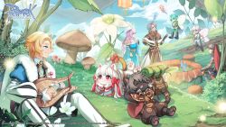  animal_ears arch_mage_(ragnarok_online) armor barefoot black_gloves black_pants blonde_hair blue_dress blue_eyes blue_shoes blue_sky bow brown_capelet brown_pants brown_shirt bush cape capelet cardinal_(ragnarok_online) cat_boy cat_ears cat_girl cat_tail closed_mouth clouds collared_shirt day dragon_knight_(ragnarok_online) dress fairy fingerless_gloves flower full_body fur-trimmed_cape fur-trimmed_capelet fur_trim furry furry_female furry_male glasses gloves grass grey_hair highres holding holding_instrument instrument long_hair long_sleeves lute_(instrument) multicolored_shoes mushroom official_art official_wallpaper open_mouth outdoors pants pauldrons puffy_long_sleeves puffy_sleeves ragnarok_online red_bow red_eyes shirt shoes short_hair shoulder_armor sitting sky smile spirit_handler_(ragnarok_online) summoner_(ragnarok_online) tail tail_bow tail_ornament taruk troubadour_(ragnarok_online) two-tone_shoes white_flower white_hair white_pants white_shirt white_shoes 
