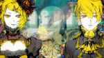  blonde_hair brother_and_sister dress flower formal gloves hair_flower hair_ornament hairclip highres kagamine_len kagamine_rin nagimiso rose short_hair siblings smile twins victorian vocaloid yellow_dress yellow_eyes 