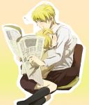  2boys america_(hetalia) axis_powers_hetalia blonde_hair blush hug male newspaper tagme united_kingdom_(hetalia) 