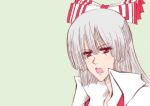  annoyed artist_request bow face fujiwara_no_mokou hair_bow hair_ribbon open_mouth red_eyes ribbon simple_background solo touhou 
