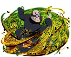  1boy akatsuki_uniform amegakure_symbol bald black_coat coat forehead_protector looking_at_viewer naruto_(series) naruto_shippuuden naruto_shippuuden:_ultimate_ninja_blazing official_art print_coat rinnegan shuradou_pain solo spikes violet_eyes 