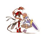  armor armored_dress bad_id brown_hair crossover esaka fiona_mayfield from_behind gloves guilty_gear looking_back m.u.g.e.n mugen_(game) order_sol ribbon running short_twintails sol_badguy sword twintails weapon 