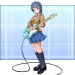  blue_hair guitar hair_ornament hairclip idolmaster instrument issei mizutani_eri short_hair standing 