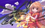  aisaka_taiga blush brown_eyes brown_hair brush calligraphy_brush cloud clouds eurocopter_tiger helicopter japanese_clothes long_hair military mtr new_year paintbrush sky toradora! 