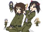  black_hair brown_hair brush filicia_heideman hirasawa_ui hirasawa_yui kannagi_noel kazumiya_rio military military_uniform short_hair sora_no_woto sorami_kanata suminoya_kureha twintails uniform 