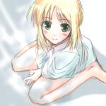 blonde_hair bottomless casual fate/stay_night fate_(series) green_eyes lowres saber sketch type-moon