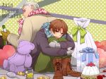  2boys ahoge axis_powers_hetalia boots cake candy coat germany_(hetalia) gloves northern_italy_(hetalia) present scarf teddy_bear 