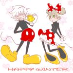  bloomers bow cheese cosplay crossover disney eating food green_eyes hair_bow hina_(hiina) lingerie maka_albarn mickey_mouse mickey_mouse_(cosplay) minnie_mouse minnie_mouse_(cosplay) mouse_ears pantyhose parody soul_eater soul_eater_(character) tail underwear 