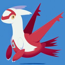  afuron blue_background claws commentary from_side full_body highres latias looking_to_the_side no_humans pokemon pokemon_(creature) pokemon_focus solo yellow_eyes 