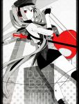  buzz fingerless_gloves gloves guitar hatsune_miku headphones instrument microphone microphone_stand monochrome necktie red red_eyes skirt spot_color twintails vocaloid 