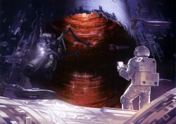  artist_request astronaut beam_cannon building cable exposed_internal_machinery extra_arms fleet gundam gundam_perfect_file helmet highres landscape magazine_scan mecha mobile_suit mobile_suit_gundam musai o'neill_cylinder official_art painting_(medium) promotional_art realistic robot scan science_fiction shield space space_habitat space_helmet spacecraft spacesuit thrusters traditional_media zaku_ii zeon zero_gravity 