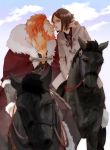  armor beard black_eyes black_hair cape coat facial_hair fate/zero fate_(series) hidekikawai horse male multiple_boys necktie red_hair redhead rider_(fate/zero) waver_velvet 