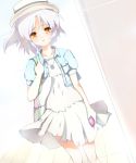  angel_beats! bag bluetheater casual cellphone hat looking_at_viewer phone solo spoilers tachibana_kanade white_hair wind yellow_eyes 