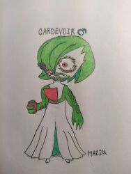  1boy absurdres arm_at_side arm_hair artist_name beard beard_stubble beer_can bloodshot_eyes bob_cut can character_name cigarette cigarette_butt colored_pencil_(medium) colored_sclera colored_skin commentary connected_beard constricted_pupils crossdressing crossdressing_(mtf) dress drink_can english_commentary english_text eraser eyelashes facial_hair facing_to_the_side gardevoir graphite_(medium) green_hair hair_between_eyes hair_over_one_eye highres holding holding_can looking_ahead luigimz male_focus mars_symbol multicolored_skin parody pokemon pokemon_(creature) pokemon_focus red_eyes satire smoke smoking stubble style_parody traditional_media two-tone_skin white_background white_dress wide-eyed yellow_sclera 