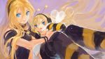  bee_girl blonde_hair blue_eyes boots bracelet chibi headphones jewelry lily_(vocaloid) looking_away short_hair smile striped striped_legwear thigh-highs thigh_boots thighhighs vocaloid wings yamakawa_(sato) 