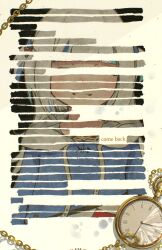  1girl absurdres advarcher animal_hood blackout_poetry blue_hair blue_hoodie blunt_bangs censored censored_identity commentary drawstring english_commentary gawr_gura gawr_gura_(1st_costume) hair_ornament highres hololive hololive_english hood hood_down hoodie looking_at_viewer multicolored_hair parted_lips pocket_watch redaction shark_girl shark_hair_ornament shark_hood shark_print smile solo streaked_hair symbol-only_commentary two_side_up upper_body virtual_youtuber watch 