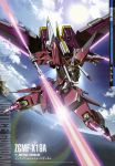  cloud energy_sword glowing glowing_eyes gundam gundam_seed gundam_seed_destiny highres infinite_justice_gundam mecha no_humans official_art scan sea shield sky sword weapon 