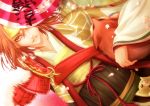  brown_eyes brown_hair cherry_blossoms fan flower folding_fan fox hat ishida_mitsunari ishida_mitsunari_(sengoku_musou) japanese_clothes kino707 male sengoku_musou sengoku_musou_3 solo 