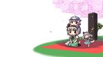  blush_stickers cherry_blossoms child closed_eyes creeper dog dog_ears dog_tail eyes_closed hat konpaku_youmu minecraft musical_note nin_(sinobili) saigyouji_yuyuko seiza simple_background sitting smile tail touhou tree weiza white_background 