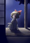  bow hair_bow kiseru looking_at_viewer looking_back luna_child morioka_itari night open_mouth pipe red_eyes short_hair sitting solo touhou 