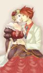  beatrice blonde_hair blue_eyes choker dress flower formal hair_flower hair_ornament hand_holding highres holding_hands necktie red_hair redhead ribbon rose suit umineko_no_naku_koro_ni ushiromiya_battler 