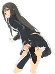  adjusting_shoe bag black_hair brown_eyes dressing kurono-kuro leg_up long_hair looking_back lowres original panties pantyshot putting_on_shoe putting_on_shoes school_bag school_uniform skirt solo underwear upskirt white_panties 