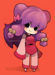  bad_id bell blue_eyes bow chibi chinese_clothes double_bun kenko long_hair no_nose purple_hair ranma_1/2 shampoo_(ranma_1/2) simple_background sleeves_past_wrists smile standing watermark web_address wide_sleeves 