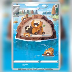  ._. :3 amelicart animal_focus bibarel bidoof blue_sky buck_teeth card_(medium) closed_mouth clouds commentary company_name copyright_name copyright_notice dam day english_commentary evolutionary_line grass holding leaf no_humans official_art outdoors pokemon pokemon_(creature) pokemon_card pokemon_focus pokemon_tcg sky smile stick swimming teeth textless_version third-party_source trading_card tree water 