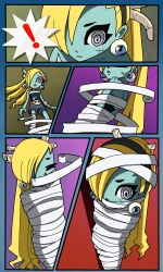 ! 1girl 2021 blonde_hair blue_eyes blue_skin bondage comic eyeball eyeballs hairband house_of_the_dead house_of_the_dead_ex loving_deads:_the_house_of_the_dead_ex ms2 mummification pixiv sega zobiko
