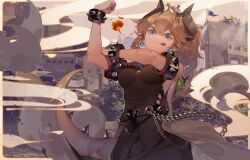  1girl :p armlet black_collar black_dress blonde_hair blue_eyes bowsette bracelet bras_d'honneur breasts breath_weapon breathing_fire closed_mouth collar commentary_request crown dress duplicate earrings fire horns jewelry kawacy looking_at_viewer new_super_mario_bros._u_deluxe partial_commentary pointy_ears smile solo spiked_armlet spiked_bracelet spiked_shell spiked_tail spikes strapless strapless_dress super_crown super_mario_bros. tail tongue tongue_out turtle_shell 
