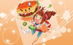  hamburger idolmaster orange_hair red_skirt starry_eyes takatsuki_yayoi 