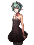  bare_shoulders blush breasts choker cleavage demon_girl doomfest dress fiend_(juniper's_knot) freckles green_hair horns juniper&#039;s_knot juniper's_knot mole pointy_ears short_hair solo strapless_dress transparent_background wrist_cuffs yellow_eyes 