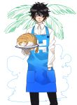  apron black_hair cat chappa_(kaetodo) glasses green_eyes hand_in_pocket male solo tray tsuritama usami_natsuki 