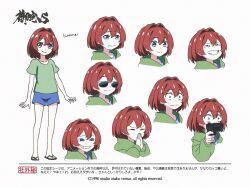  1990 4chan blue_shorts commentary concept_art crying english_commentary flat_chest flip-flops green_hoodie green_shirt gun hair_between_eyes hair_intakes handgun holding holding_gun holding_weapon hood hoodie jaggy_lines medium_hair multiple_expressions nervous nervous_sweating official_art otachanshow palms_together peepo-chan peepochan pepe_the_frog personification production_art sandals shirt short_shorts shorts simple_background smug sunglasses sweat t-shirt translation_request weapon white_background 