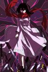  1girl black_hair dress highres knife long_hair mikasa_ackerman nogi489 scarf shingeki_no_kyojin solo violet_eyes 
