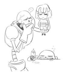 ... 1other 2023 2boys 2d =_= ambiguous_gender armor brothers cape carrying carrying_person child closed_eyes commentary cropped_legs digital_media double_horizontal_stripe drooling english_commentary frisk_(undertale) gloves hand_on_own_chin head_grab height_difference holding holding_bottle hood hood_down hooded_jacket horizontal-striped_clothes human humanoid ivy_(skeletonsisters38828) jacket ketchup_bottle l_hand lifting_person long_sleeves looking_at_another male monochrome monster monster_boy multiple_boys papyrus_(undertale) sans_(undertale) shirt shoes short_hair shorts siblings simple_background skeleton sketch spoken_ellipsis squeans squinting striped_clothes striped_shirt teeth trio undead undertale utdr_(toby_fox) veins white_background