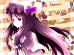  bow colored hair_bow hat highres long_hair patchouli_knowledge purple_eyes purple_hair smile solo touhou violet_eyes yume_shokunin 